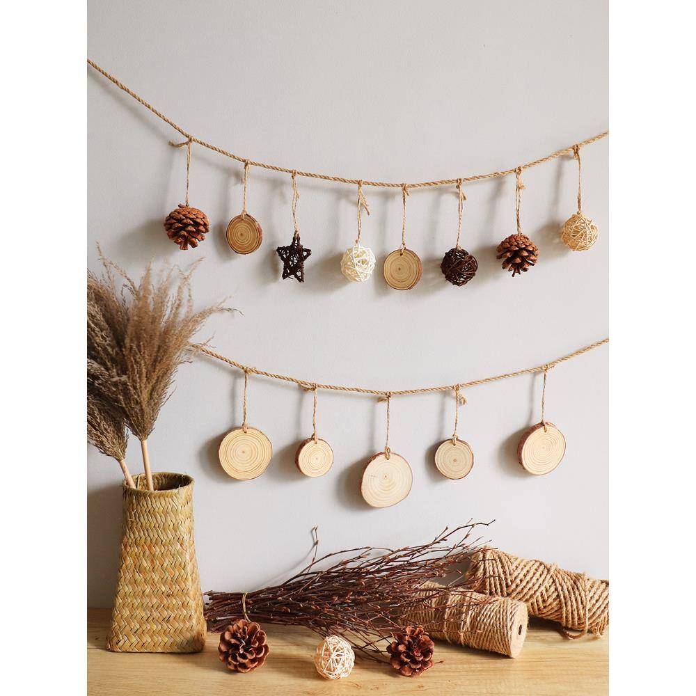 木片松果藤球原木挂饰墙面装饰民宿客栈幼儿园创意壁挂森系挂件