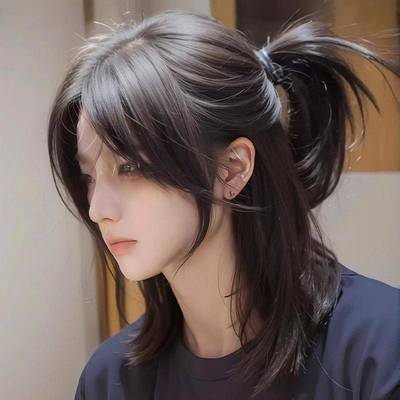 狼尾假发男士长发全头套式男女通用日系鲻鱼头中分半扎武士头假发