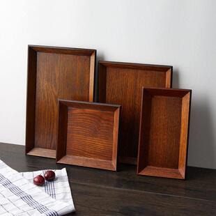 日式茶色长方形斜边木制盘子创意点心盘实木托盘干果盘木质水果盘