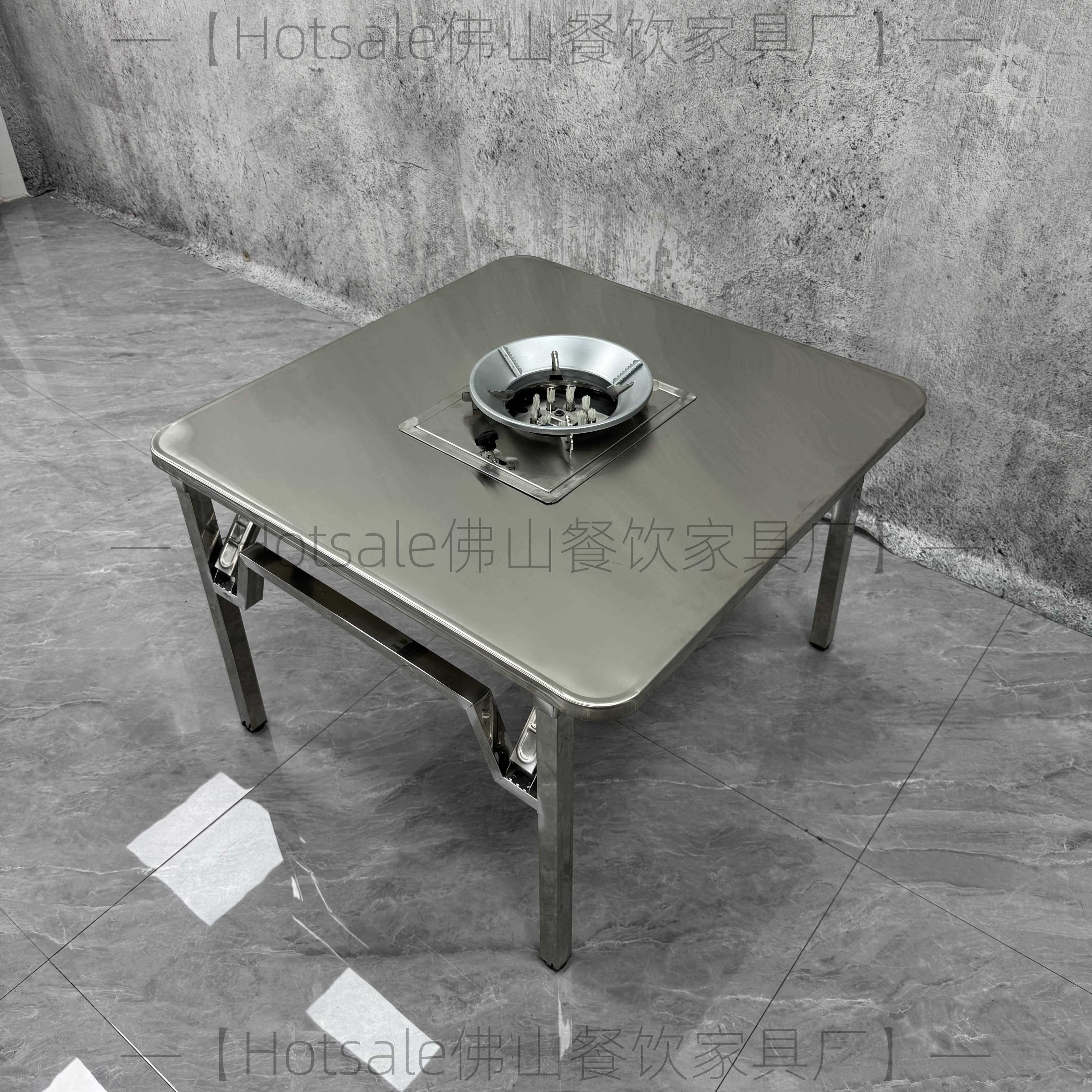 可折叠不锈钢内嵌式油炉火锅桌户外地摊专用卡式炉方桌商用长方桌