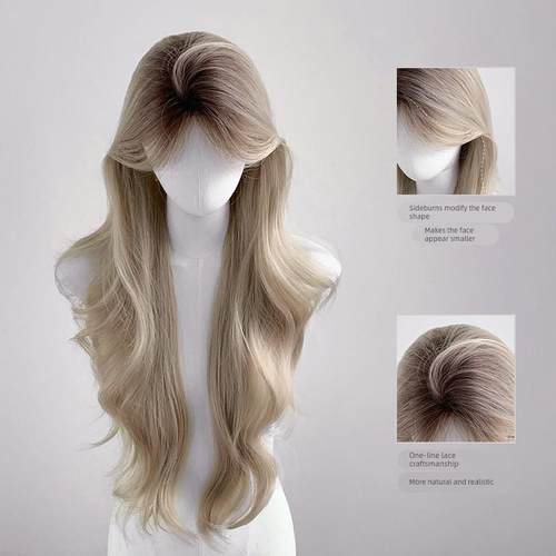秋实假发女前蕾丝奶茶灰金染氛围感渐变色长卷发中分假发全头套