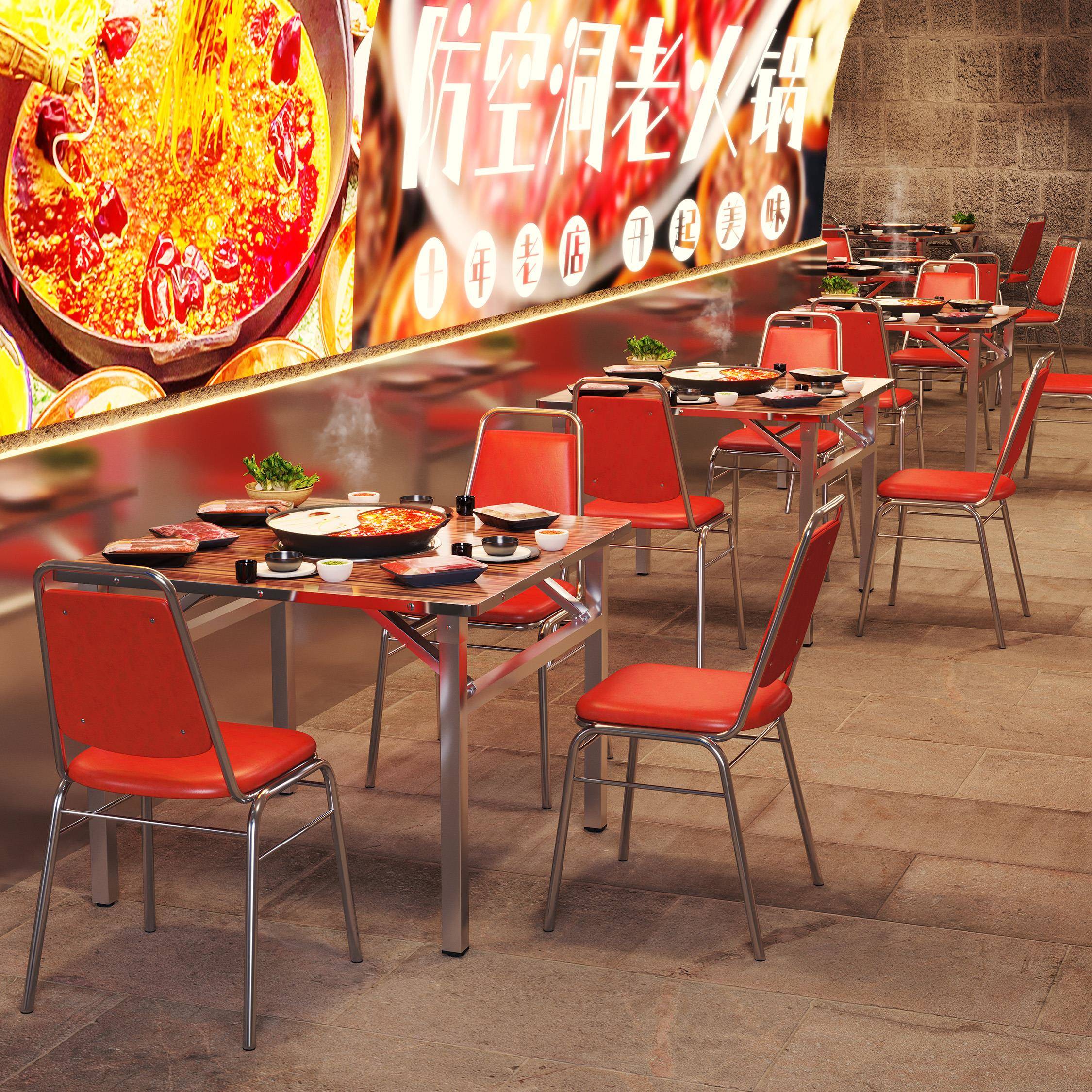 市井风格电磁炉一体火锅桌商用覆古重庆防空洞铸铁锅火锅桌椅组合