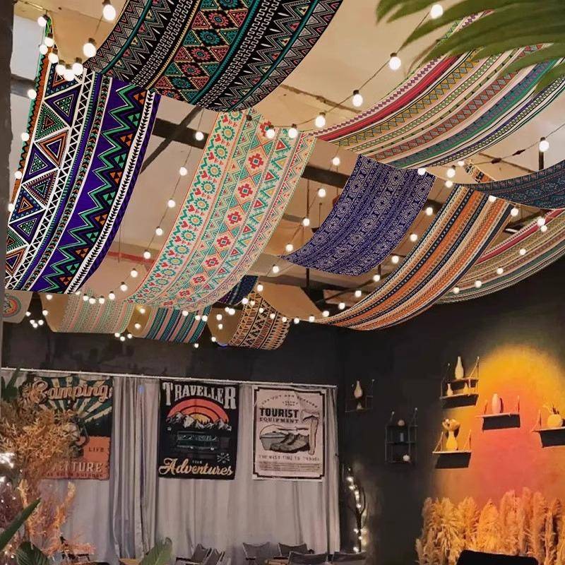 波希米亚天蓬挂布室内天花板装饰民族风格民宿天花板覆盖丑陋的气