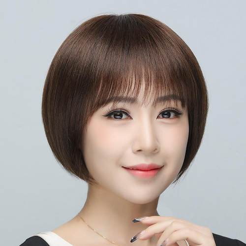 中老年女士假发真发全真人发妈妈化疗光头专用薄款波波头全头套式