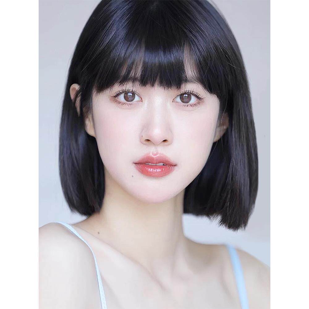假发女短发时尚一刀切自然全头套全真人发丝减龄波波头全头套光头