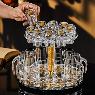 轻奢水晶玻璃杯架白酒杯分酒器套装家用I金箔一口杯子弹杯创意酒