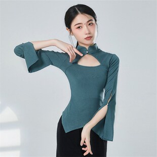 新中式旗袍立领喇叭袖中国舞国风古典舞蹈服装身韵U服练功服上衣