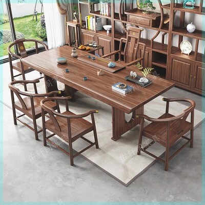 乌金木实木大板茶桌椅组合新中式小户型实木办公室家W用客厅茶台