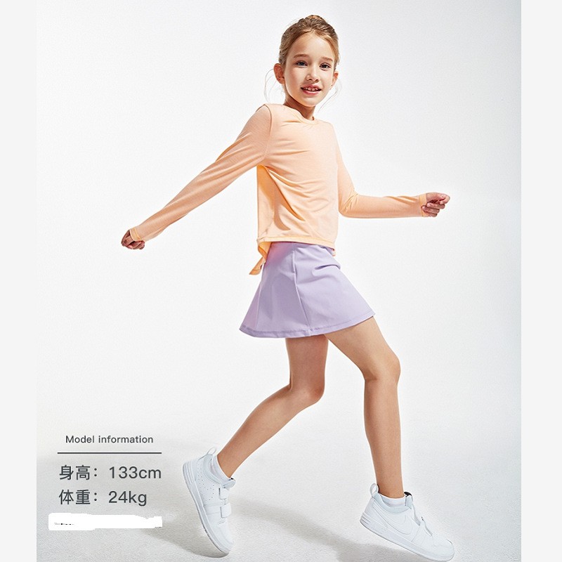 秋冬儿童瑜伽服女孩长q袖罩衫外搭速干纯色t恤跑步运动上衣亲子