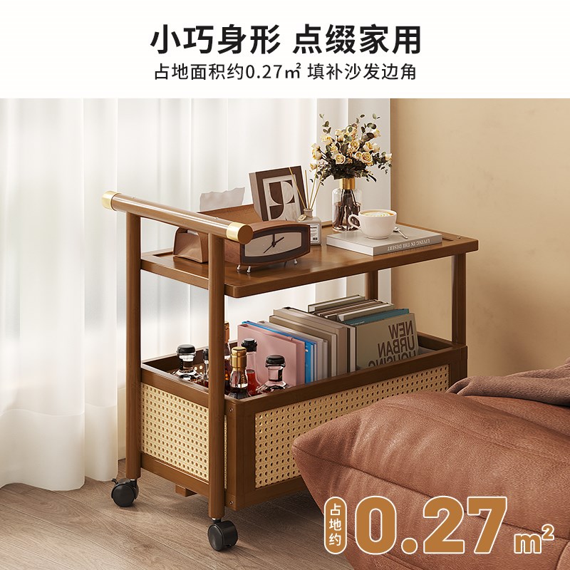 中古小推车零食置物架复古可移动推拉茶几K客厅沙发边几复古床头
