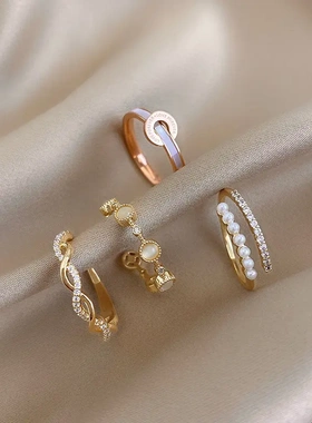 真金电镀麻花锆石开口戒指可调节食指戒指环时级感手饰女