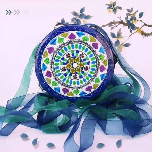 飞天手鼓新疆维吾尔族铃鼓汉服手持拍照鼓唐鼓8寸单排飘带鼓