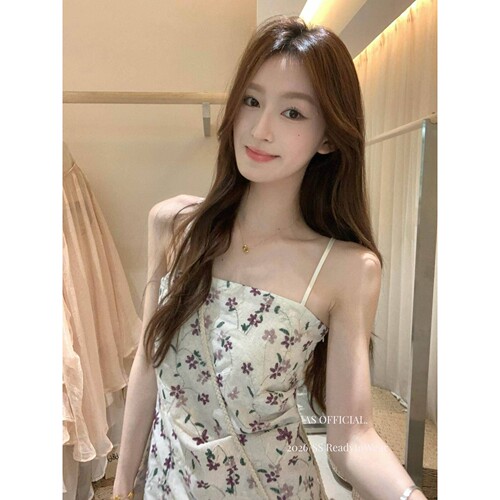 AS OFFICIAL 夏日女装海边度假风重工刺绣碎花抽褶吊带背心28308