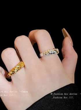 锆石条纹几何戒指简约设计感百搭食指戒新款高级感气质手饰女