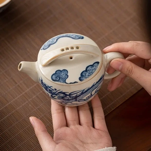 茶水分离沏茶壶 汝窑青花龙纹茶壶家用泡茶陶瓷汉瓦壶功夫茶具中式