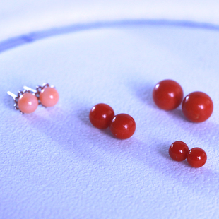 天然红珊瑚豆豆款耳钉简约时尚女款耳钉A货正品素面圆珠款百搭款