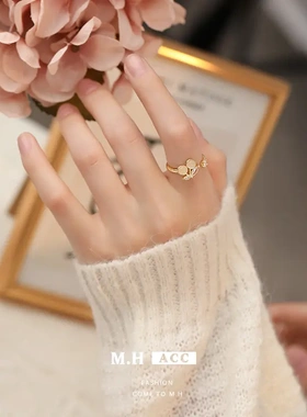 小众设计感樱桃石开口戒指女小众简约高级感指环时尚气质指戒