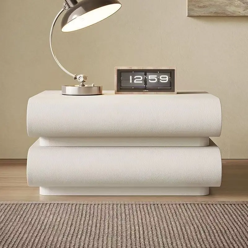 ！新款卧室家用网红奶油风白色床头柜皮质极简卧室实木床边收纳