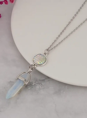 2023新品 时尚鱼鳞片石头六角柱项链 欧美时尚水晶项链毛衣链