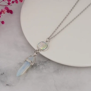 2023新品 时尚鱼鳞片石头六角柱项链 欧美时尚水晶项链毛衣链