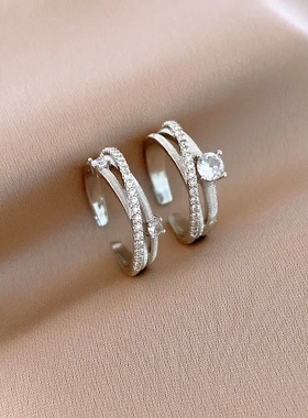 超闪三层交叉锆石方形情侣开口戒指精致时尚指环轻奢高级感手饰女