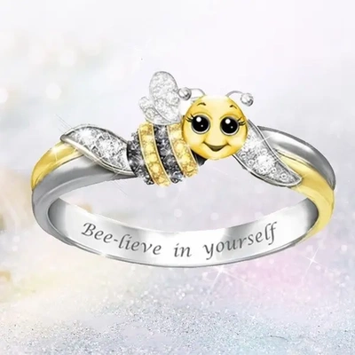 wish新款热卖戒指欧美流行蜜蜂刻字戒指创意动物造型女士饰品