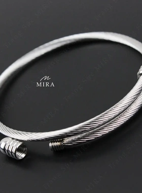 风格银色不锈钢钢圈手镯女捕梦网轻奢手镯简约串珠手饰