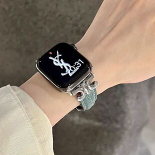 新款X牛仔帆布真皮质oppowatch32手表带3/4pro男女夏天高级se适用