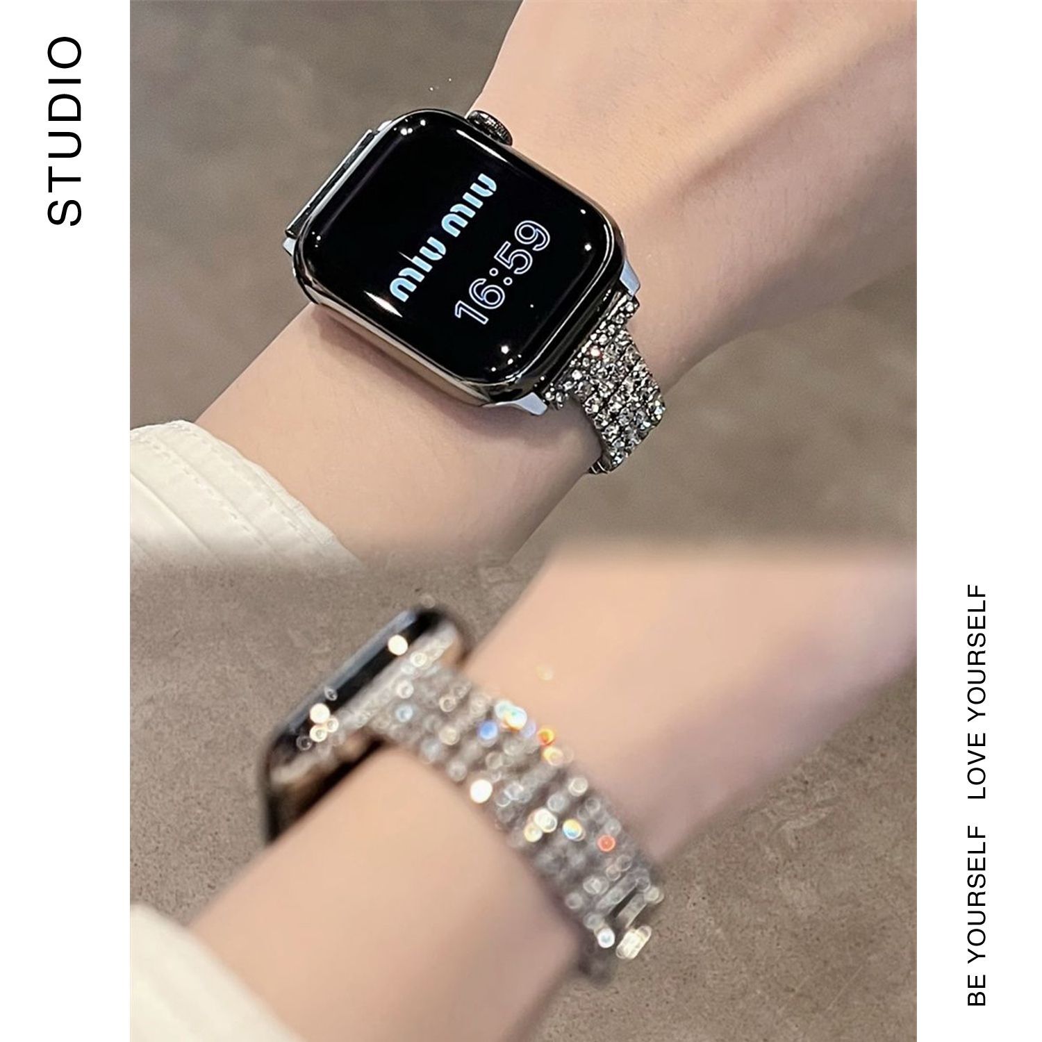 高级感闪亮镶钻适用苹果appleiwatch11手表表带98华强北s10女金属 - 实物图