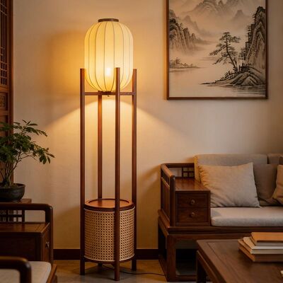 宋式美学新款实木落地灯客厅卧室床头床边茶室暖光护眼收纳落地灯