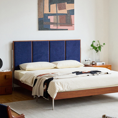 出乎生活复古实木布艺软包床