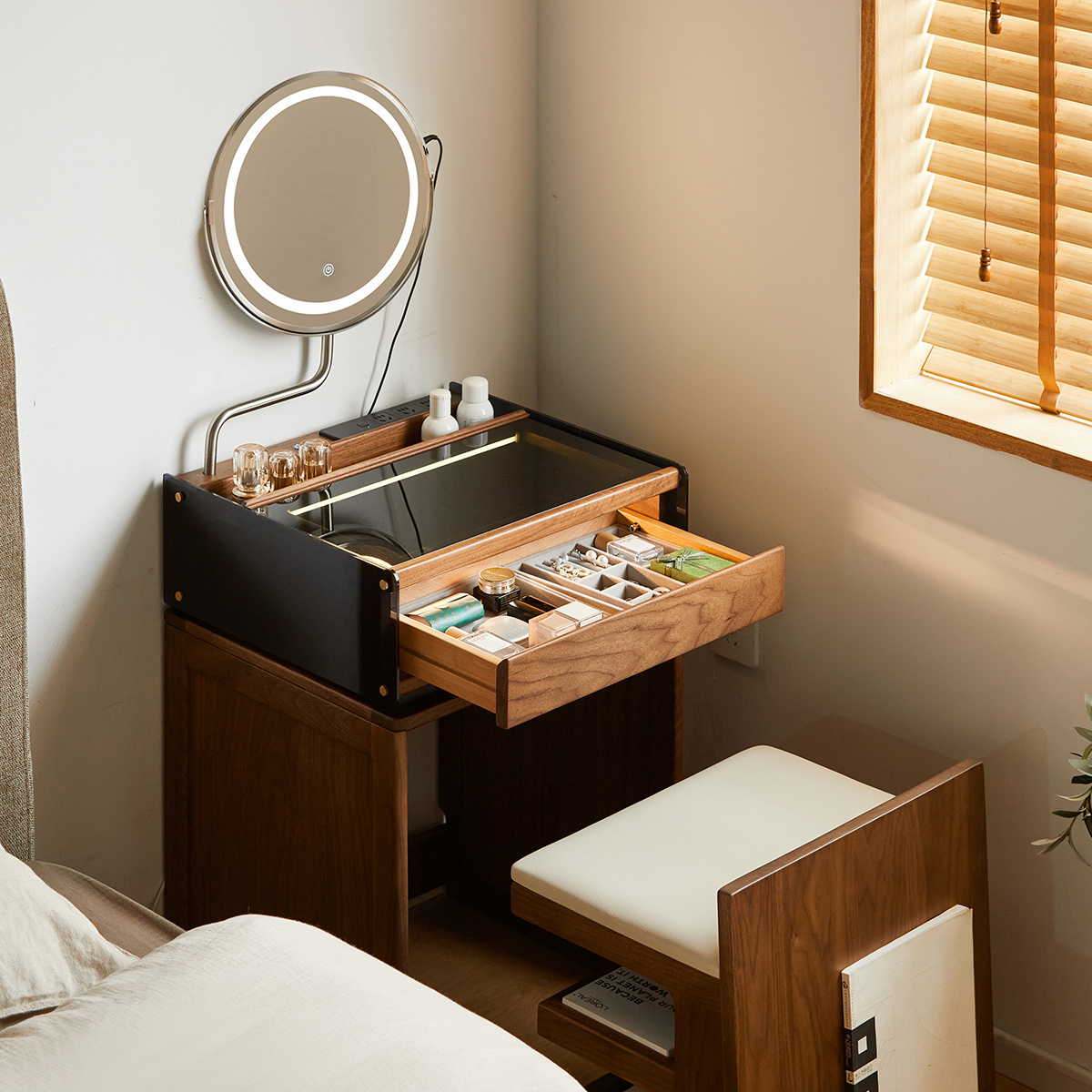 出乎生活实木梳妆台一体化妆桌