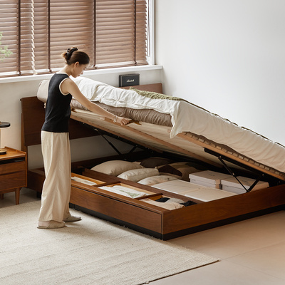 出乎生活复古黑胡桃储物床