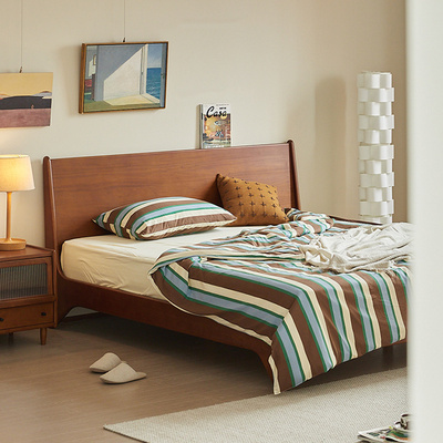 出乎生活北欧复古简约双人床实木