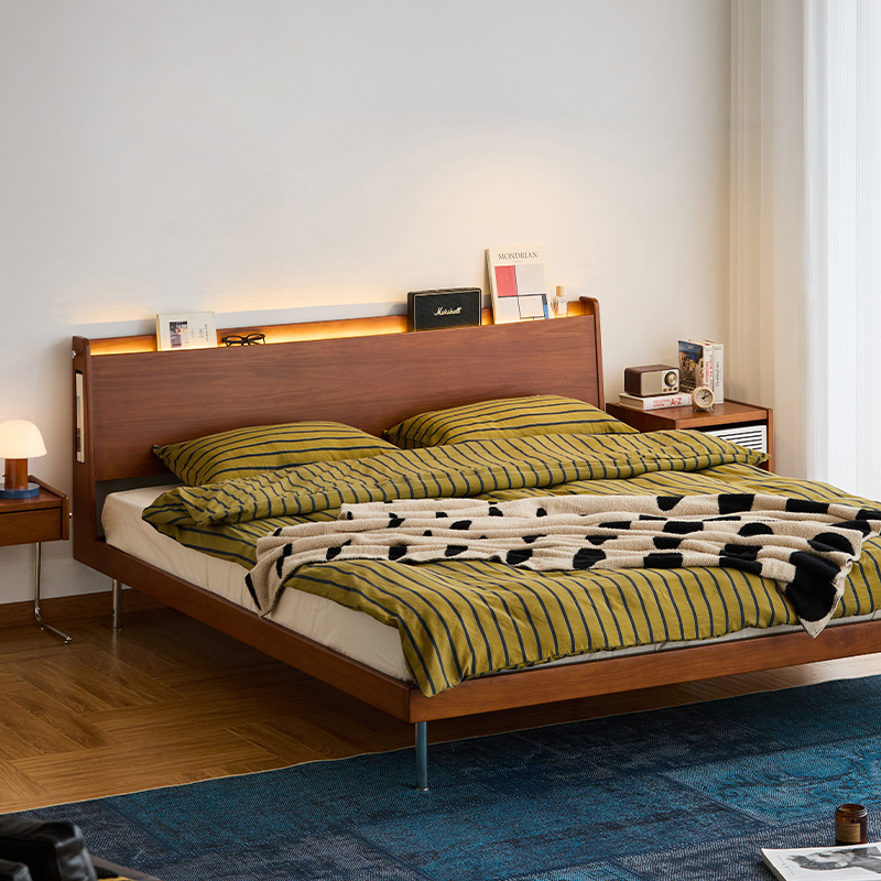 出乎生活极光实木床1米8双人大床中古床家用小户型卧室复古单人床