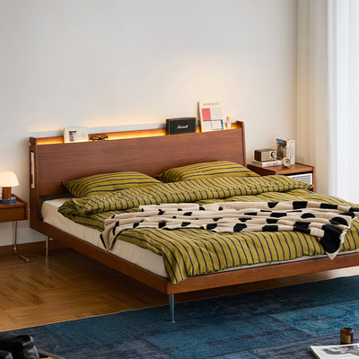 出乎生活极光实木床1米8双人大床中古家用小户型卧室复古单人1.5