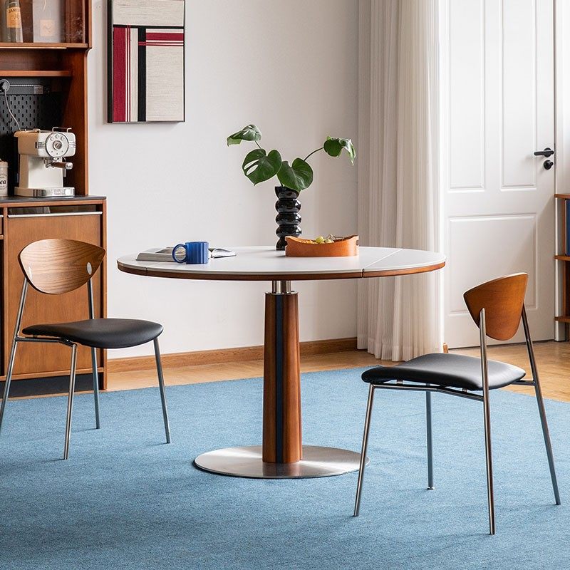 出乎生活密斯折叠圆桌小户型家用两用复古风黄杨木伸缩圆桌椅组合,住宅家具,岩板餐桌,淘宝优惠券,粉丝福利购,淘宝优惠卷