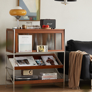 出乎生活方谷展示柜中古玻璃小边柜复古客厅小户型简约日式储物柜