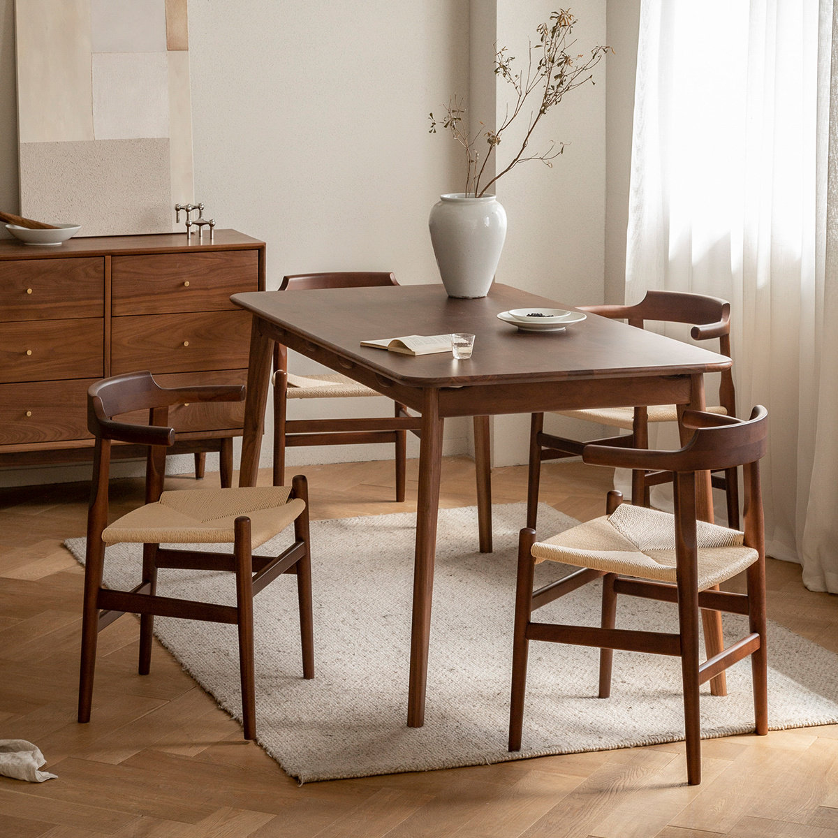 出乎生活惜时餐桌实木北美黑胡桃木长方形饭桌北欧客厅餐桌椅组合,住宅家具,实木餐桌,淘宝优惠券,粉丝福利购,淘宝优惠卷