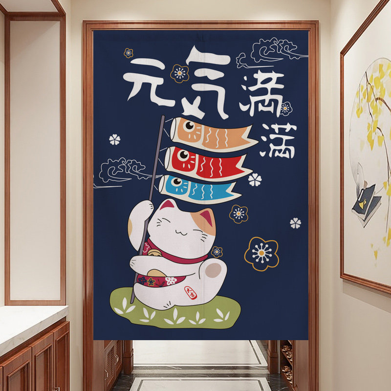 日式帘子厨房招财猫门帘厕所魔术贴化妆室遮丑布帘商用半帘隔断窗