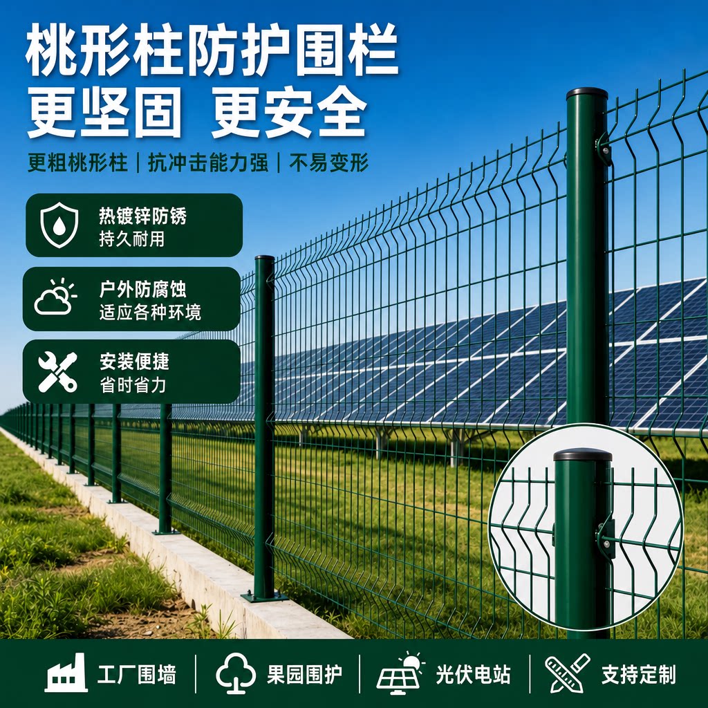 户外桃型柱护栏网小区栅栏铁丝网围栏加粗鱼塘防护公路高速隔离网