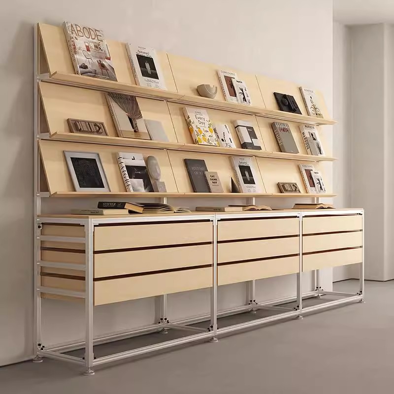 【海洋板】桦木海洋板铝型材展示中岛台货架收纳展览书架抽屉陈列