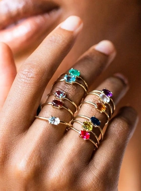 不锈钢十二月生辰石戒指12月诞生石戒指炉内真空电镀18k真金