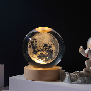 3D星系内雕水晶球木质发光底座创意桌面玻璃摆件学生礼品