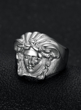 欧美新款嘻哈HIPHOP饰品 钛钢保色镀金古希腊神话情侣戒指