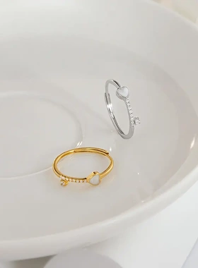 925银爱心戒指女小众设计简约冷淡风食指指环ins潮时尚个性