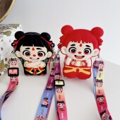 卡通儿童硅胶零钱包哪吒敖丙小包可爱斜挎单肩包包手机钱包硅胶包