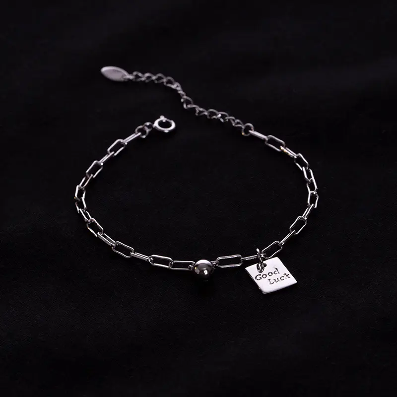 s925银幸运方形lu手链个性百搭小众设计2021年新款潮手环