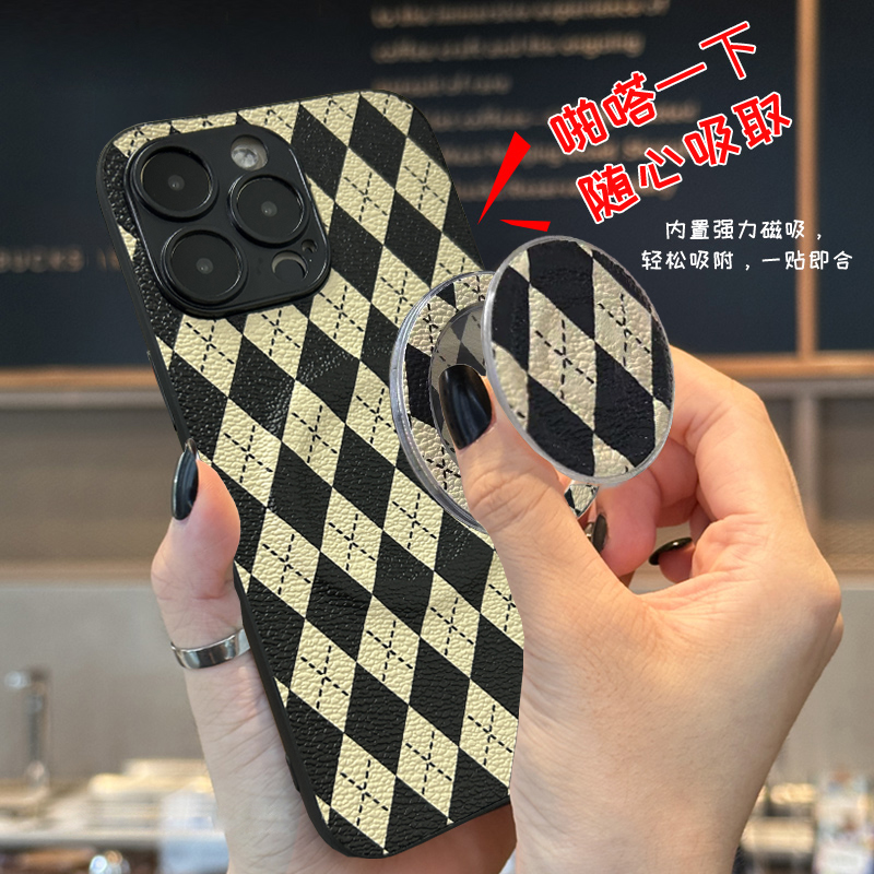 坎宁安适用于华为荣耀畅享70pro手机壳60x磁吸80se商务支架x50Z全包v40i旋转5G复古x7a创意X9B时尚畅玩30格纹