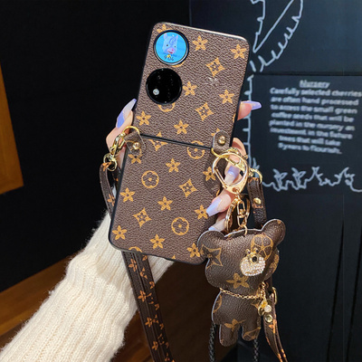适用华为p60pocket手机壳p50pocket折叠屏pocket2宝盒pockets保护套防摔斜挎绳轻奢时尚小熊挂饰简约风创意潮